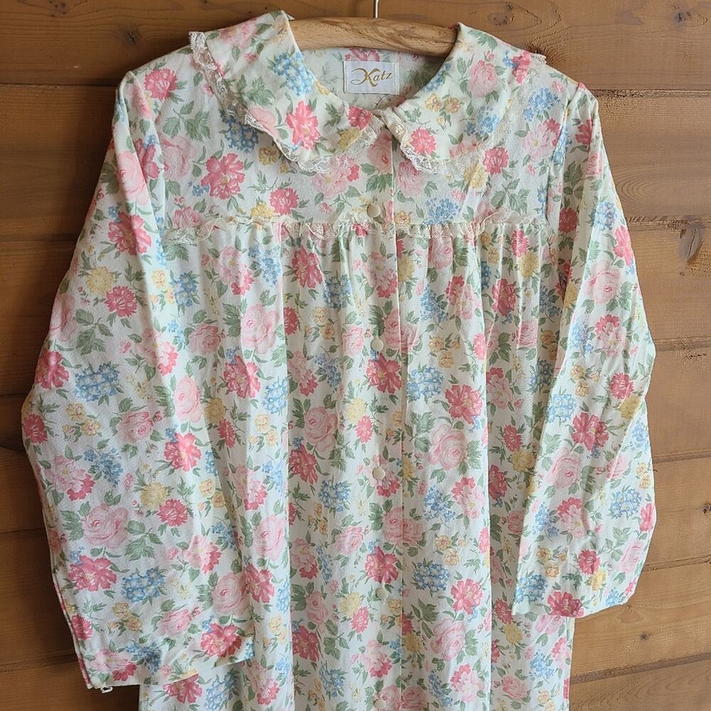 Vintage 60's 70's Katz Floral Prairie Night Robe Dressing Gown Cottagecore - Picture 3 of 4